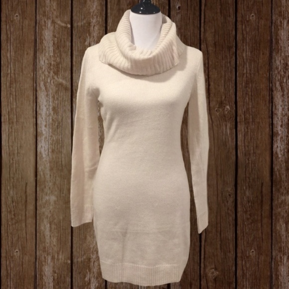 cream cowl neck sweater dress